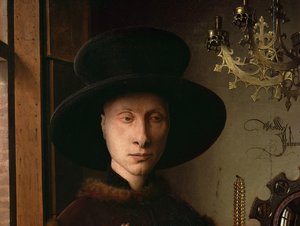Het portret van Giovanni Arnolfini en zijn vrouw Giovanna Cenami (Het Arnolfini-huwelijk) 1434 (detail)